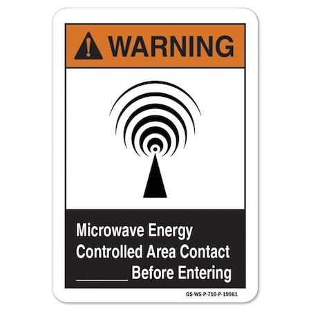 ANSI Warning Sign, Rf Microwave Energy Controlled Area, 5in X 3.5in Decal